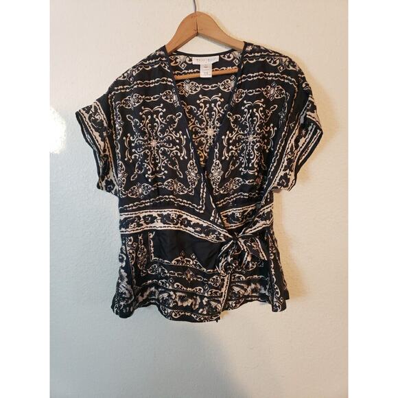 White House Black Market Black and Cream Blouse - Picture 1 of 7